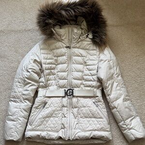 The North Face Women's Puffer Jacket in Cream with Fur Hood